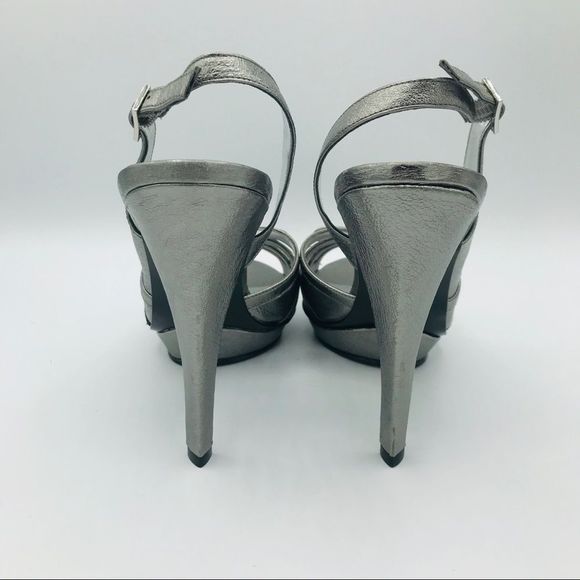 NEW CALVIN KLEIN SILVER LEATHER SLINGBACKS - Picture 8 of 10